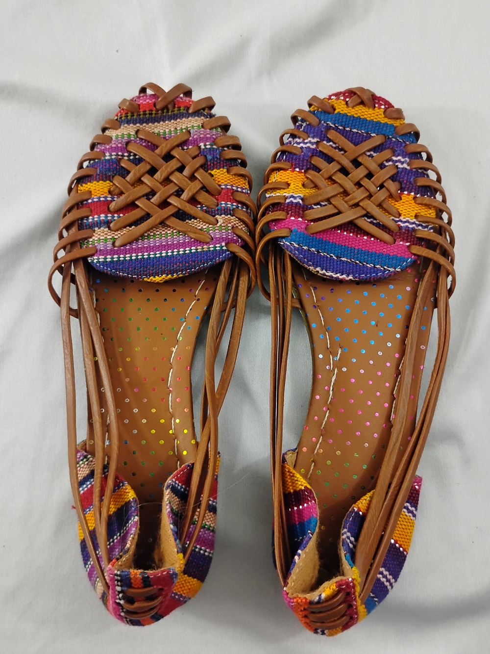 Tottos Woven Multicolor Leather-Trim Women’s Flats Hurraches Women Size 6 EU 36
